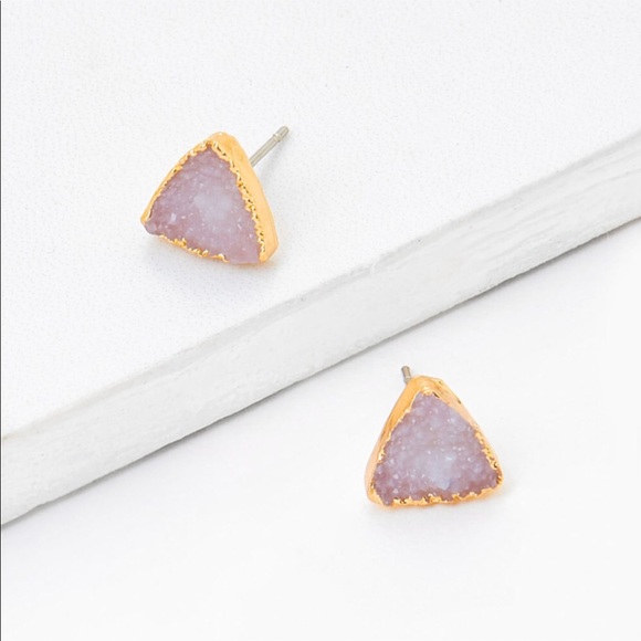 Druzy Pink Triangle Stud Earrings - Picture 2 of 8